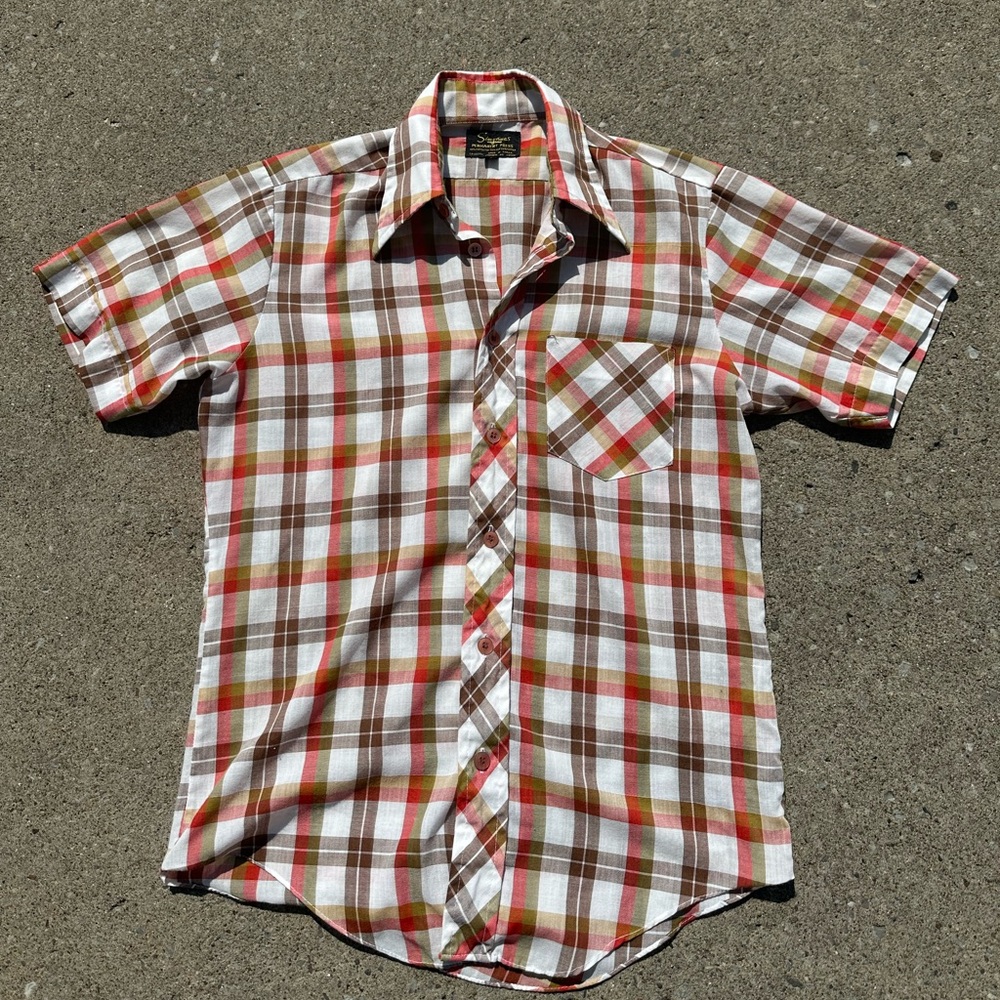 Vintage 1970s Men's Short Sleeve Plaid Shirt